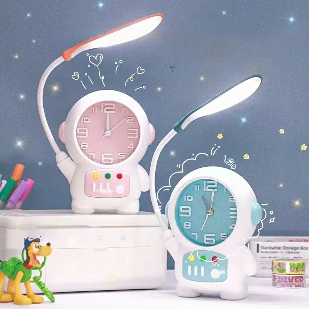 Cartoon Desk Lamp with Alarm Clock Desk Lamp Light Children Kids Reading Study Bedroom Living Room-000814